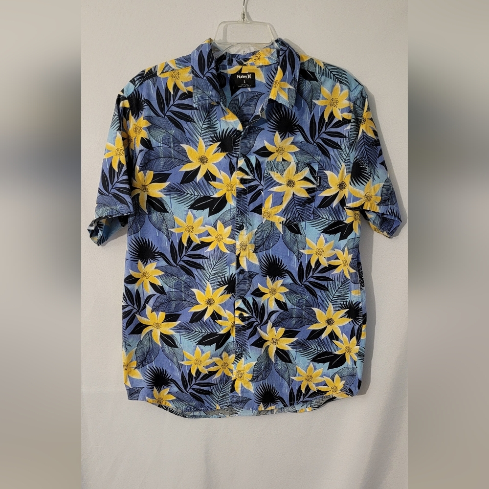 Hurley Blue & Yellow Button Down Shirt Size L